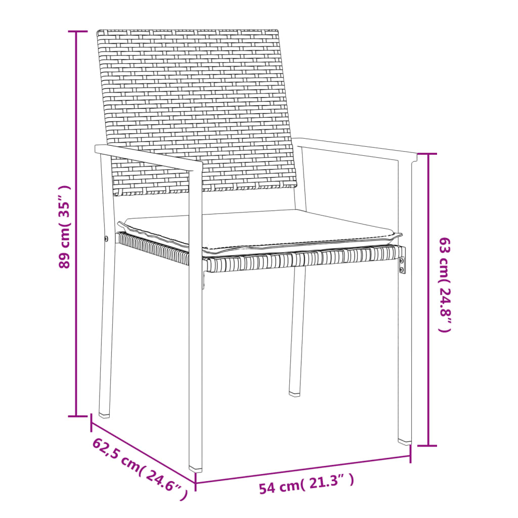 3 pcs conjunto de jantar p/ jardim c/ almofadões vime PE e aço