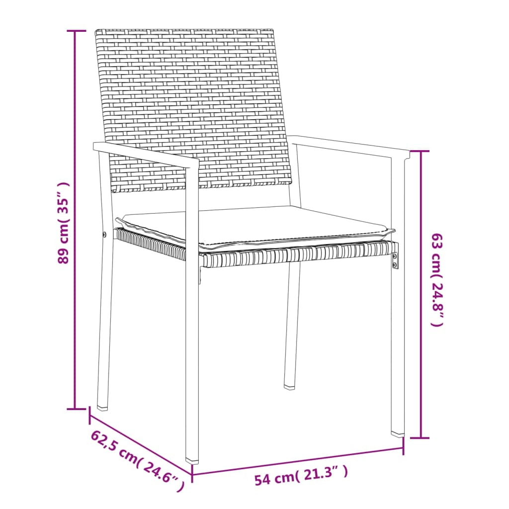 5 pcs conjunto de jantar p/ jardim c/ almofadões vime PE e aço