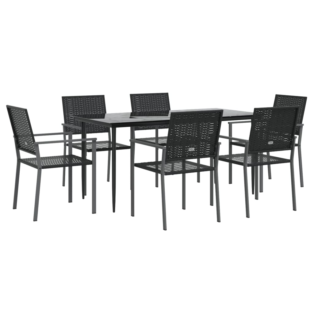 7 pcs conjunto de jantar p/ jardim vime PE e aço