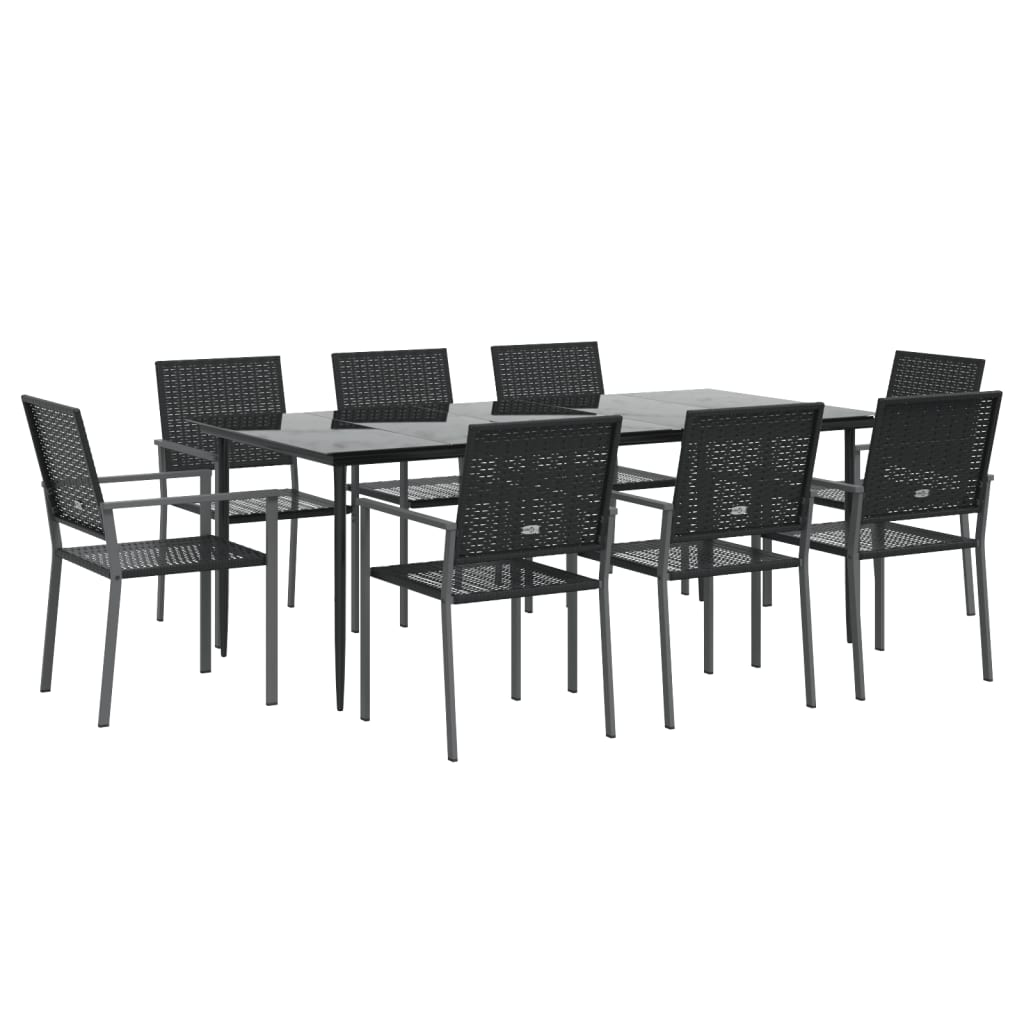 9 pcs conjunto de jantar p/ jardim vime PE e aço