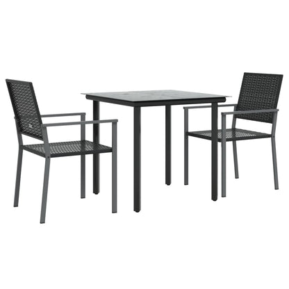 3 pcs conjunto de jantar p/ jardim vime PE e aço