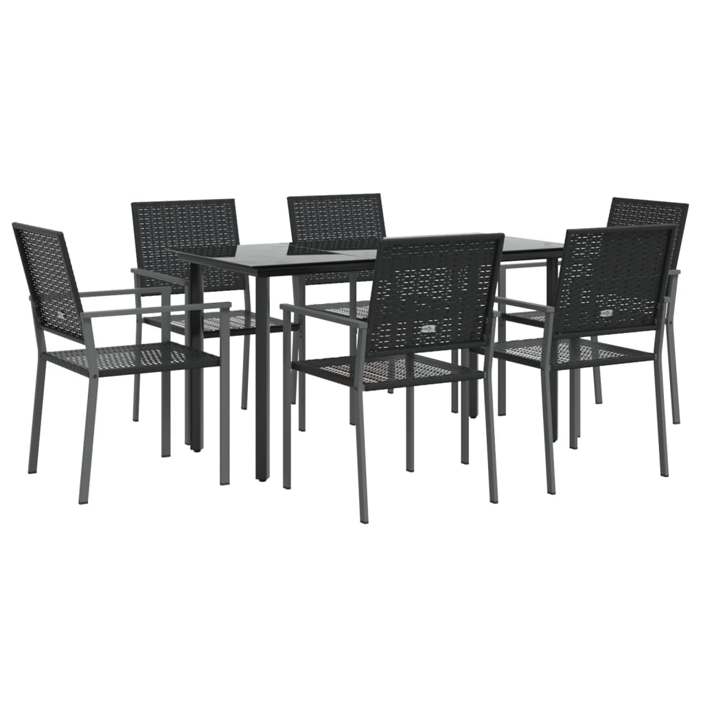 7 pcs conjunto de jantar p/ jardim vime PE e aço