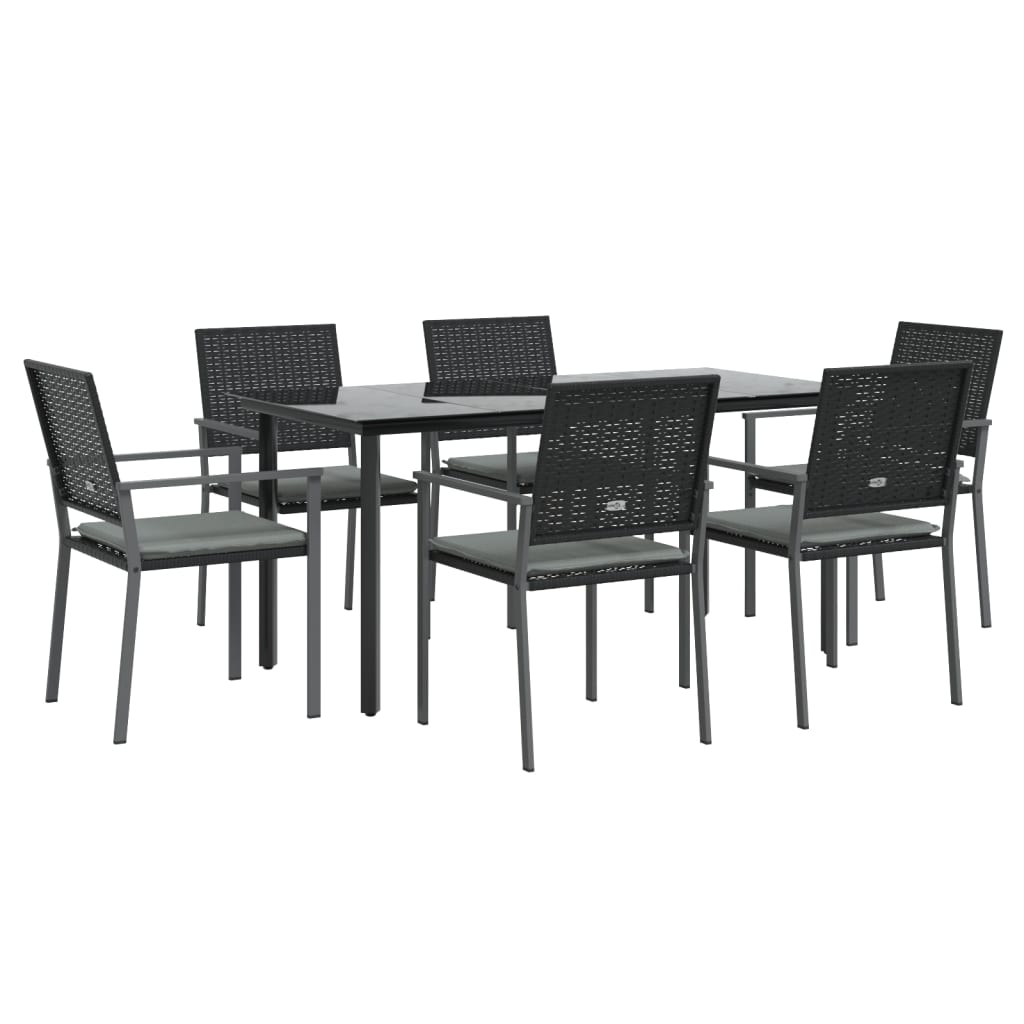 7 pcs conjunto de jantar p/ jardim c/ almofadões vime PE e aço