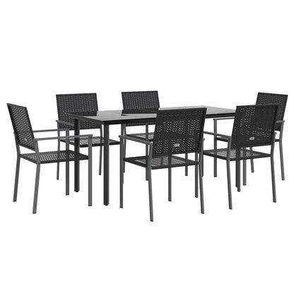 7 pcs conjunto de jantar p/ jardim vime PE e aço