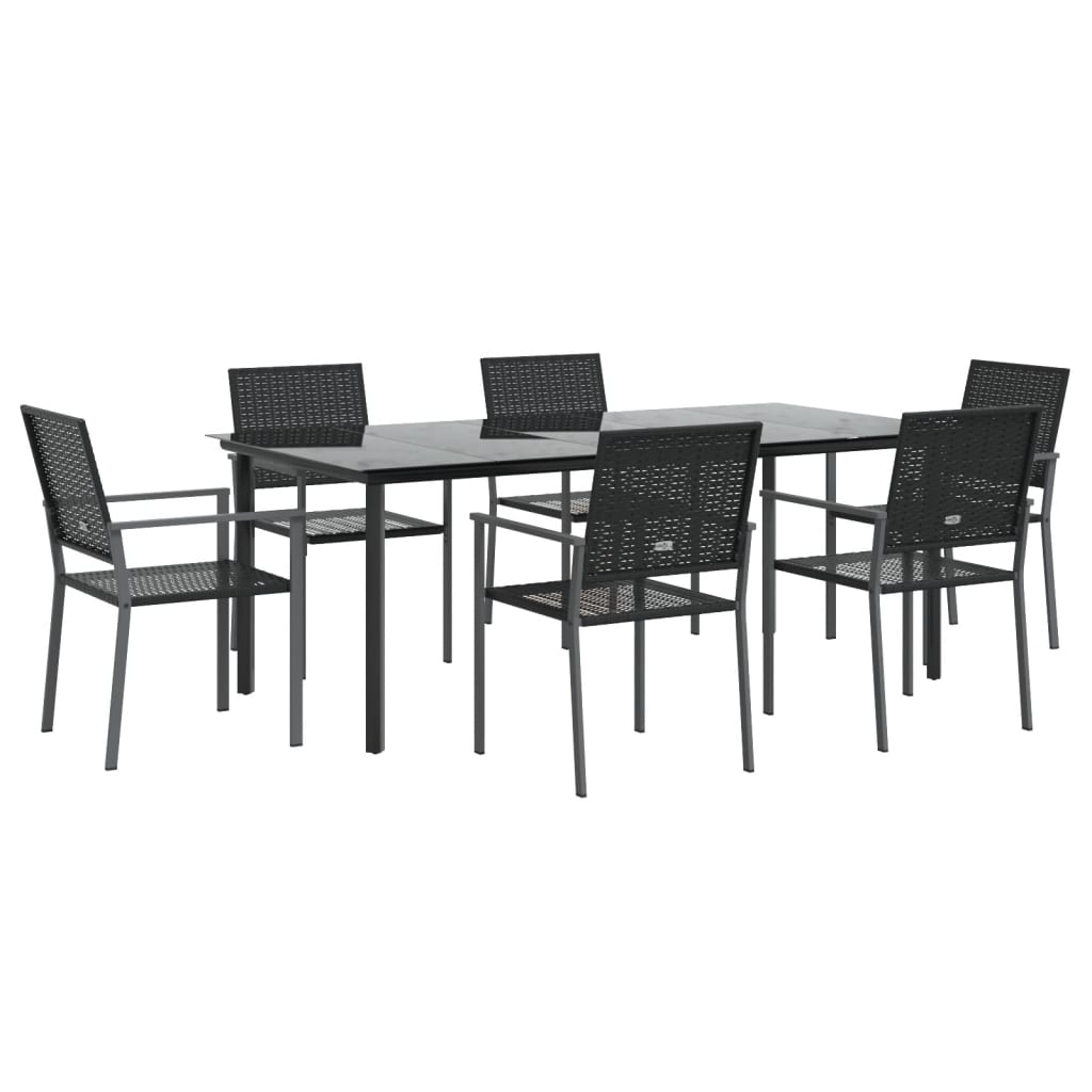 7 pcs conjunto de jantar p/ jardim vime PE e aço