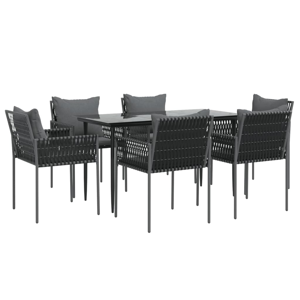 7 pcs conjunto de jantar p/ jardim c/ almofadões vime PE e aço