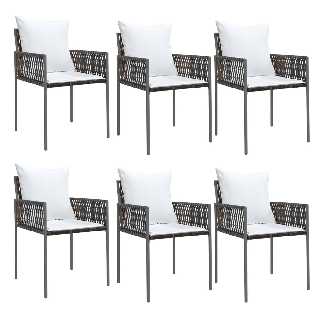 7 pcs conjunto de jantar p/ jardim c/ almofadões vime PE e aço