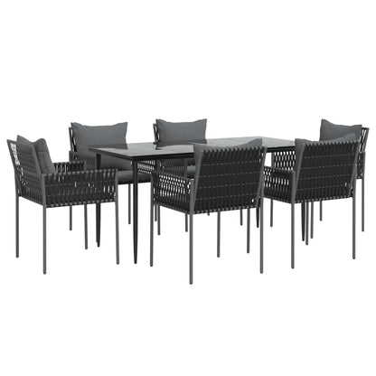 7 pcs conjunto de jantar p/ jardim c/ almofadões vime PE e aço