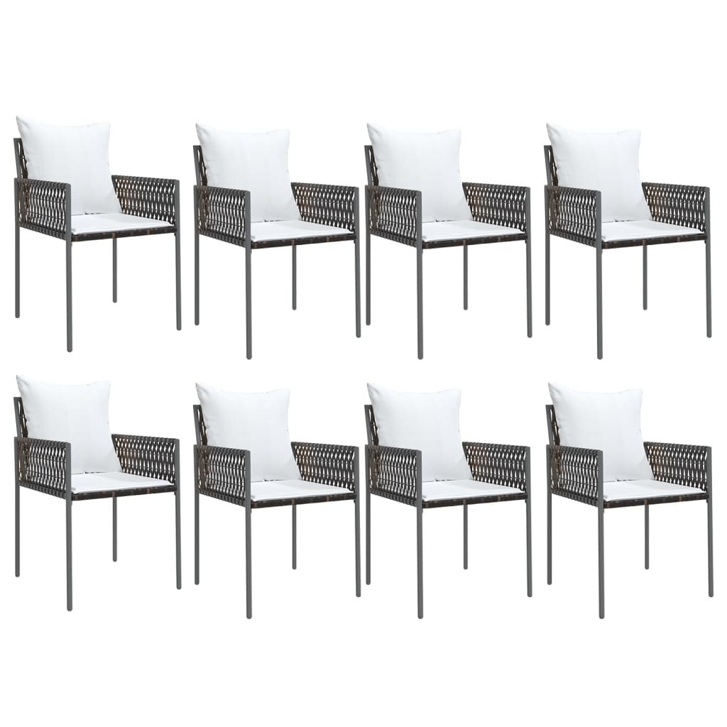 9 pcs conjunto de jantar p/ jardim com almofadões vime PE e aço