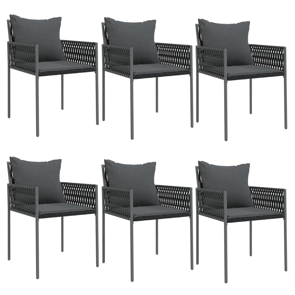 7 pcs conjunto de jantar p/ jardim c/ almofadões vime PE e aço