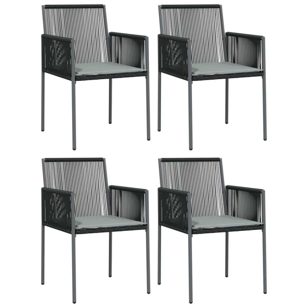 5 pcs conjunto jantar p/ jardim c/ almofadões vime PE/aço preto