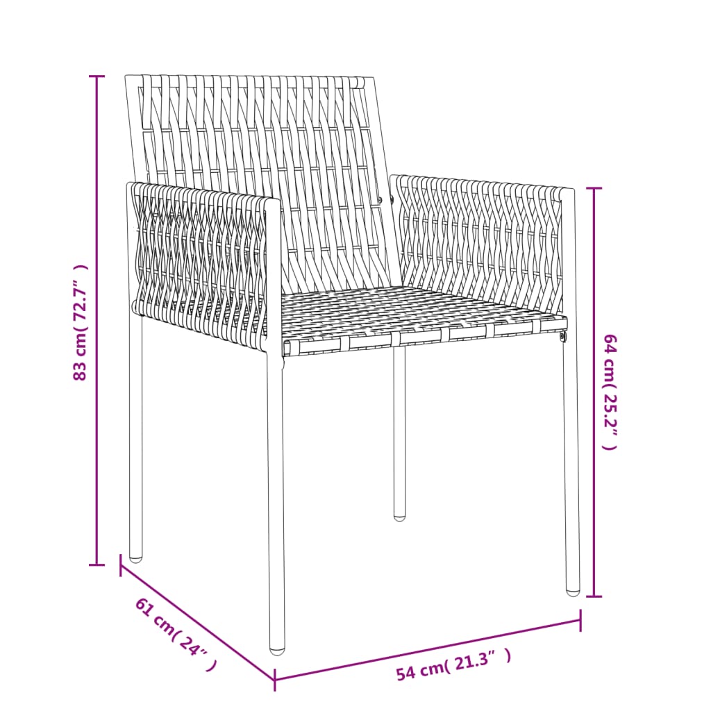 Cadeiras jardim c/ almofadões 4pcs 54x61x83 cm vime PE castanho