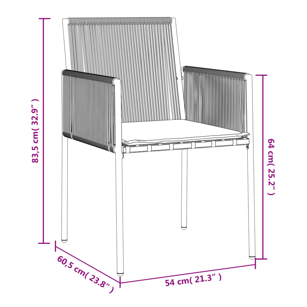 Cadeiras jardim c/ almofadões 6pcs 54x60,5x83,5cm vime PE preto