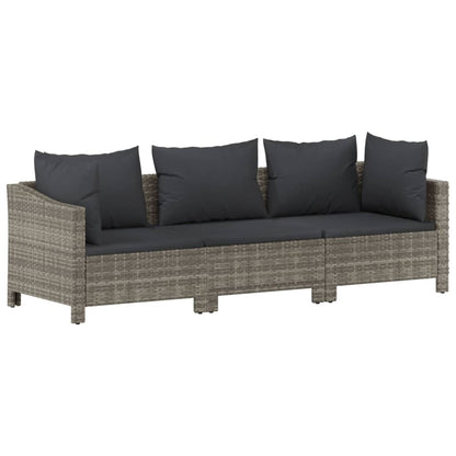 3 pcs conjunto lounge de jardim c/ almofadões vime PE cinzento