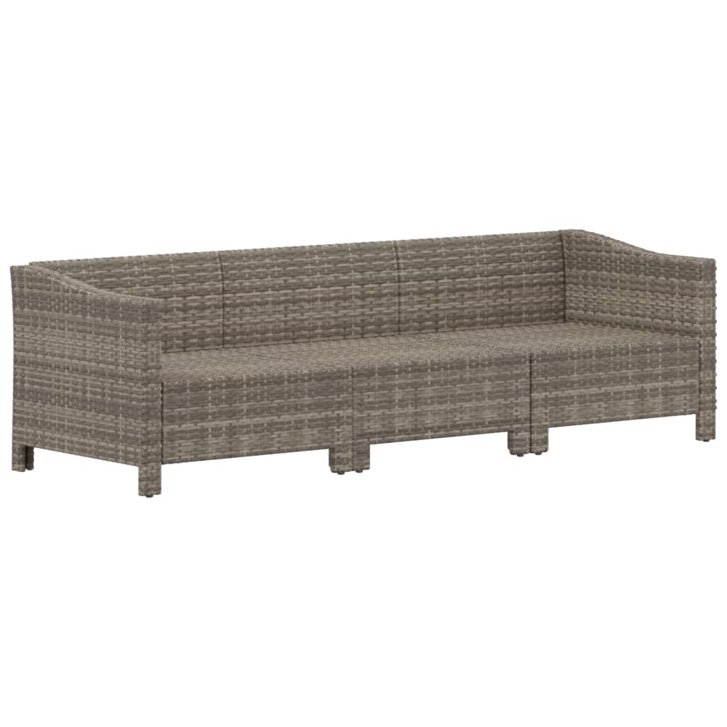 3 pcs conjunto lounge de jardim c/ almofadões vime PE cinzento