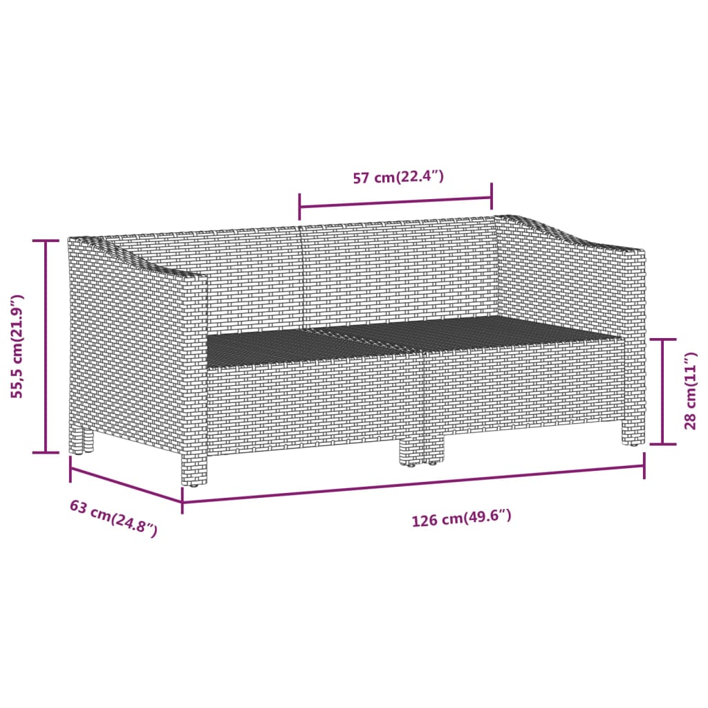 3 pcs conjunto lounge de jardim c/ almofadões vime PE cinzento