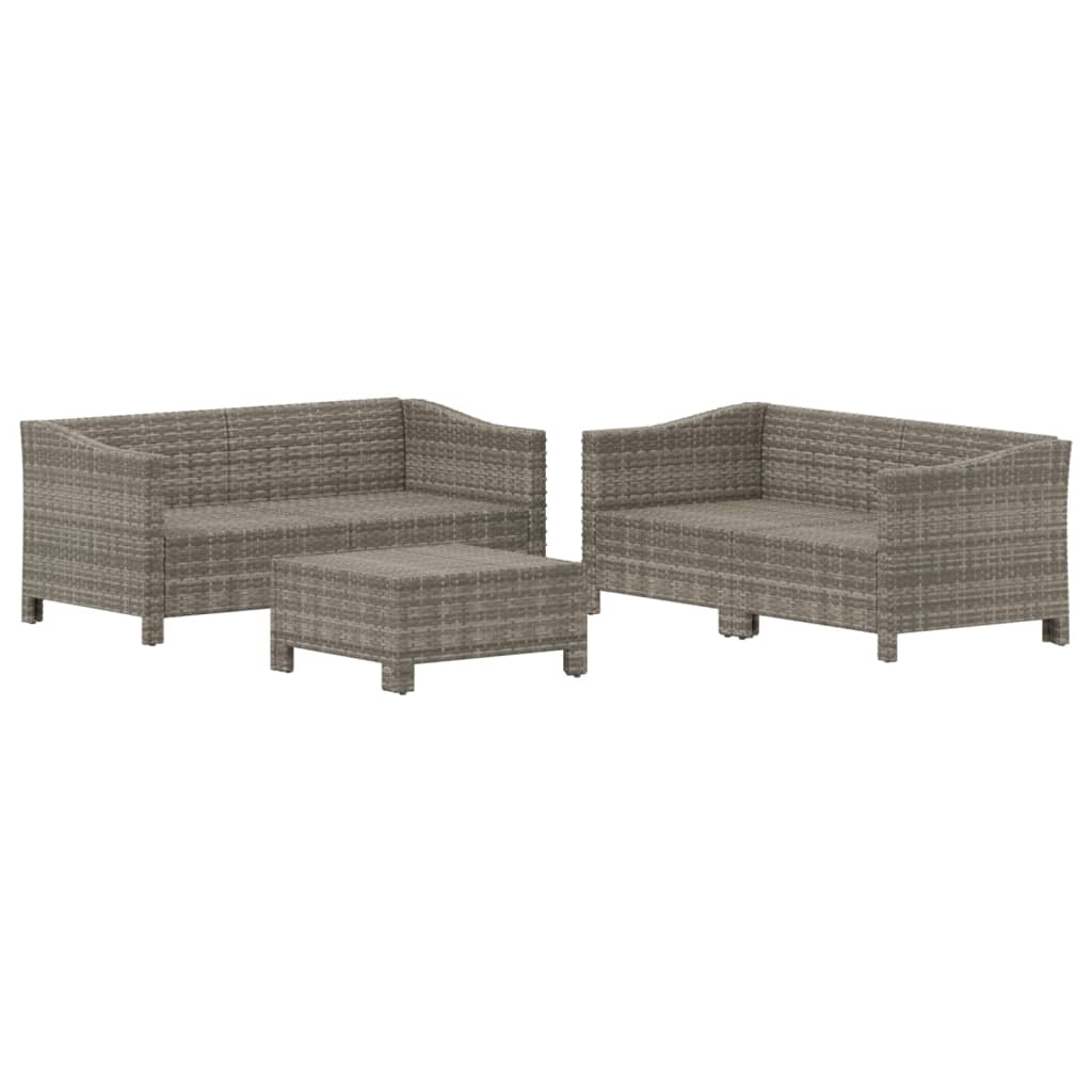 5 pcs conjunto lounge de jardim c/ almofadões vime PE cinzento