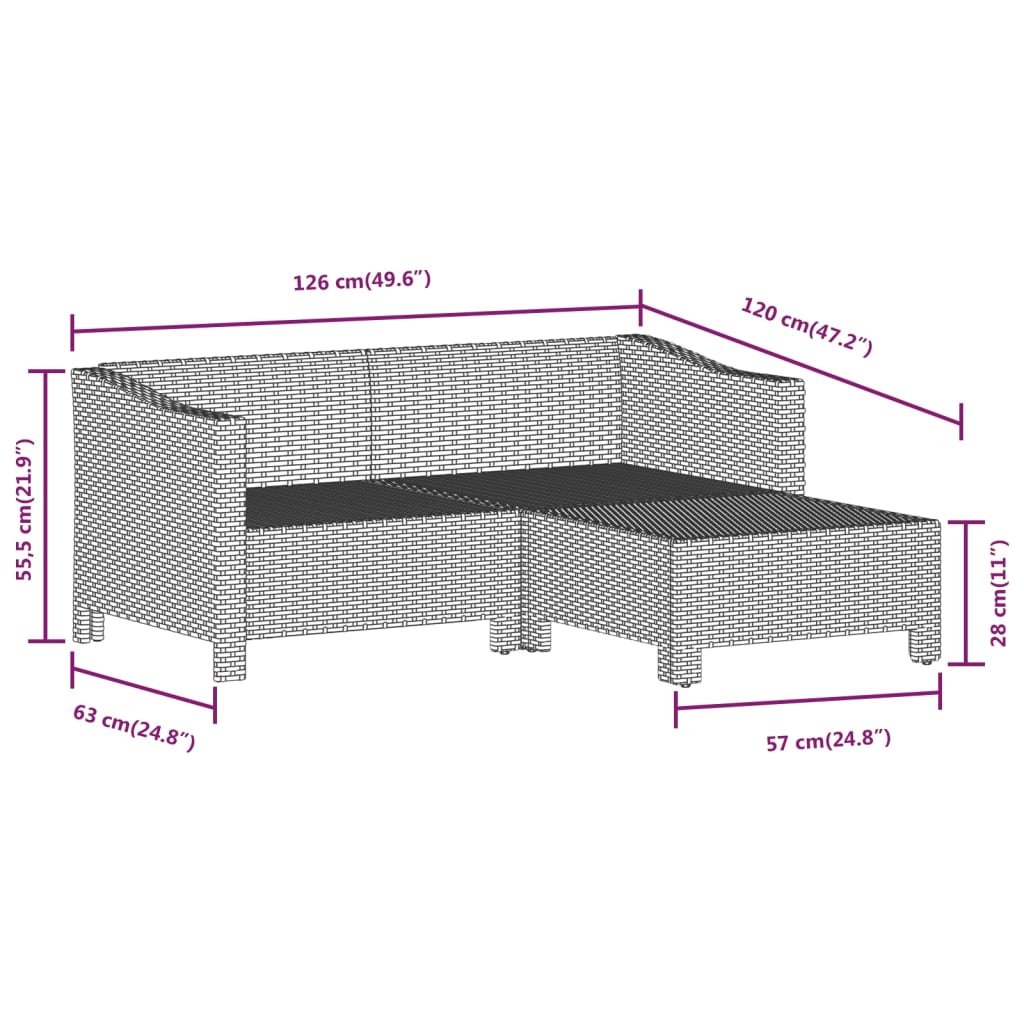 5 pcs conjunto lounge de jardim c/ almofadões vime PE cinzento