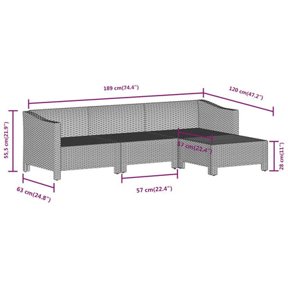 7 pcs conjunto lounge de jardim c/ almofadões vime PE cinzento