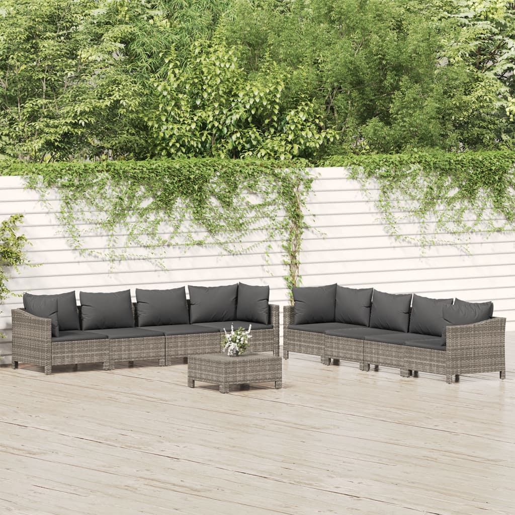 9 pcs conjunto lounge de jardim c/ almofadões vime PE cinzento