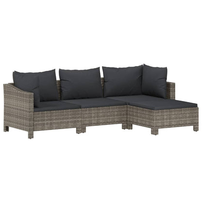 4 pcs conjunto lounge de jardim c/ almofadões vime PE cinzento