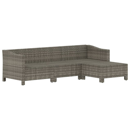 4 pcs conjunto lounge de jardim c/ almofadões vime PE cinzento