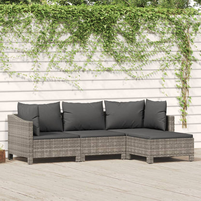 4 pcs conjunto lounge de jardim c/ almofadões vime PE cinzento