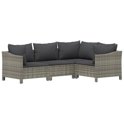 4 pcs conjunto lounge de jardim c/ almofadões vime PE cinzento