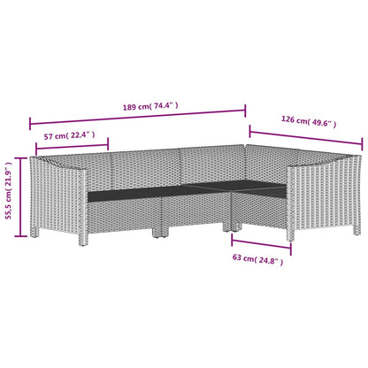 4 pcs conjunto lounge de jardim c/ almofadões vime PE cinzento