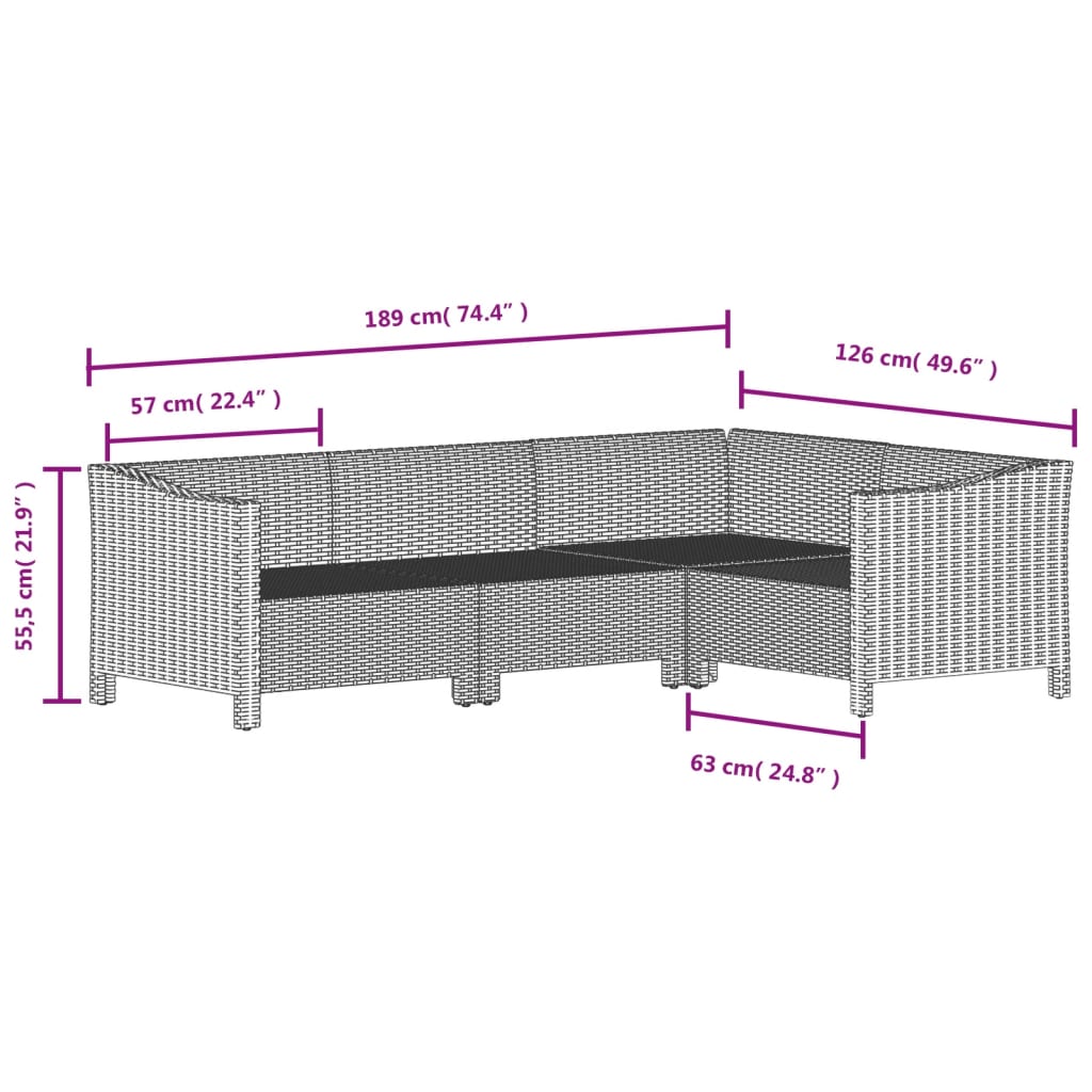 6 pcs conjunto lounge de jardim c/ almofadões vime PE cinzento