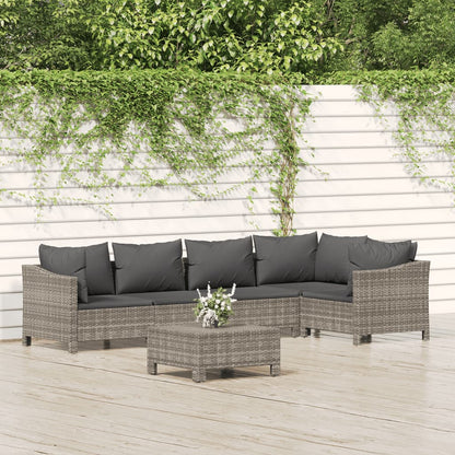 6 pcs conjunto lounge de jardim c/ almofadões vime PE cinzento