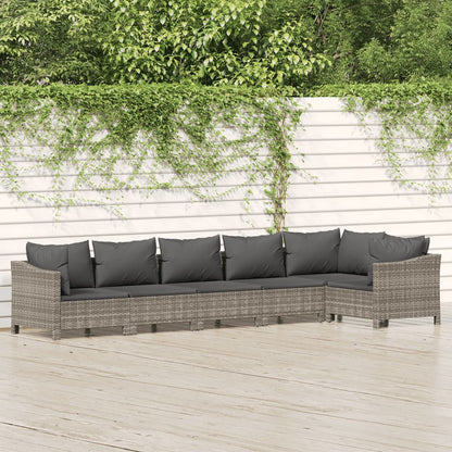 6 pcs conjunto lounge de jardim c/ almofadões vime PE cinzento