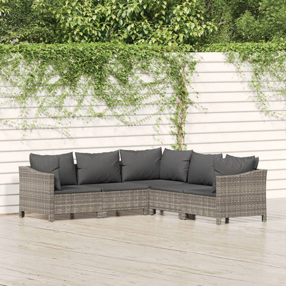 5 pcs conjunto lounge de jardim c/ almofadões vime PE cinzento