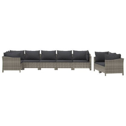 8 pcs conjunto lounge de jardim c/ almofadões vime PE cinzento