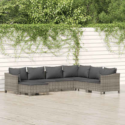 7 pcs conjunto lounge de jardim c/ almofadões vime PE cinzento