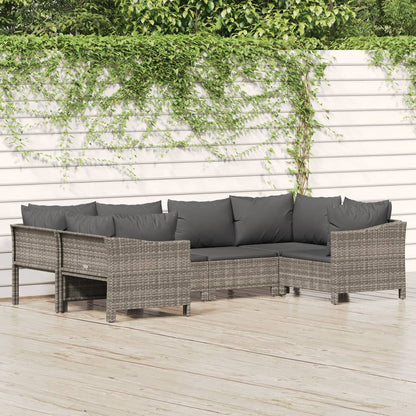 6 pcs conjunto lounge de jardim c/ almofadões vime PE cinzento