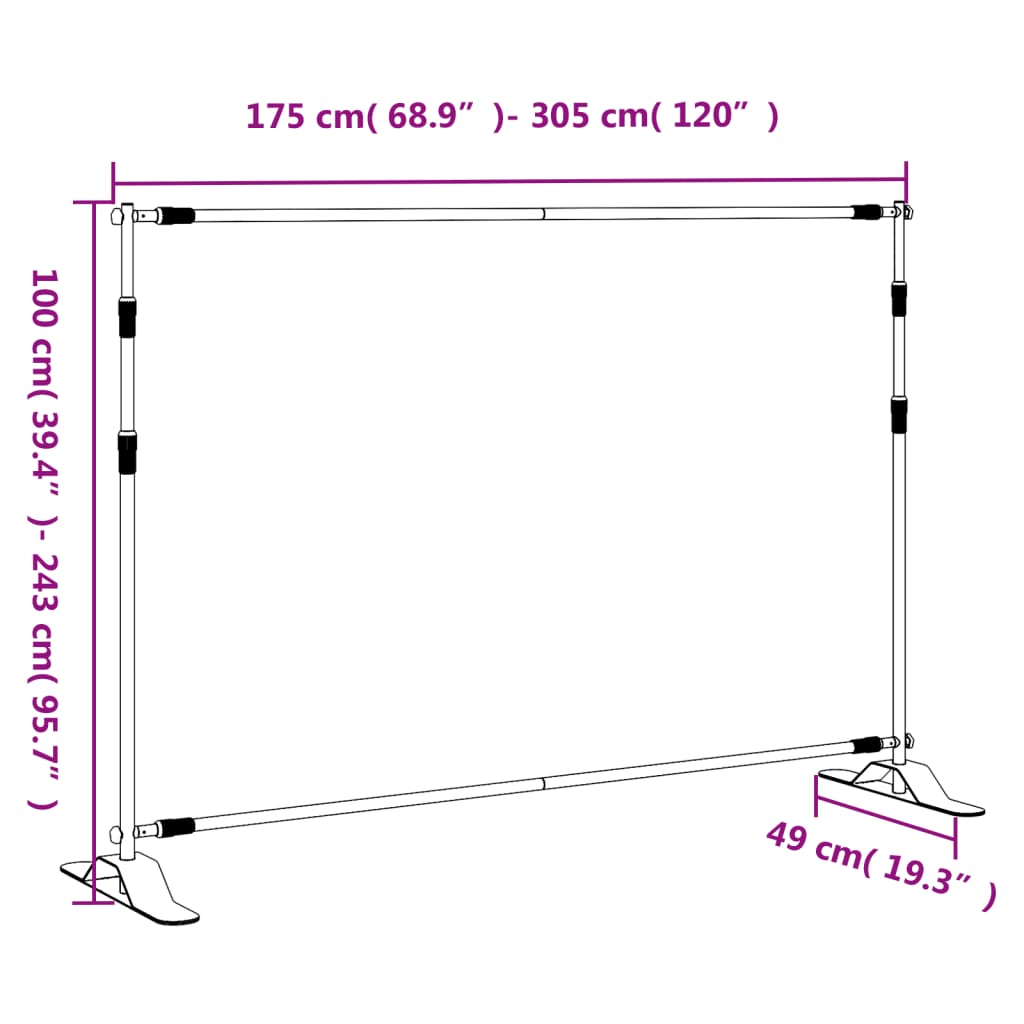 Suportes para fundos fotográficos 2 pcs 305x243 cm aço preto