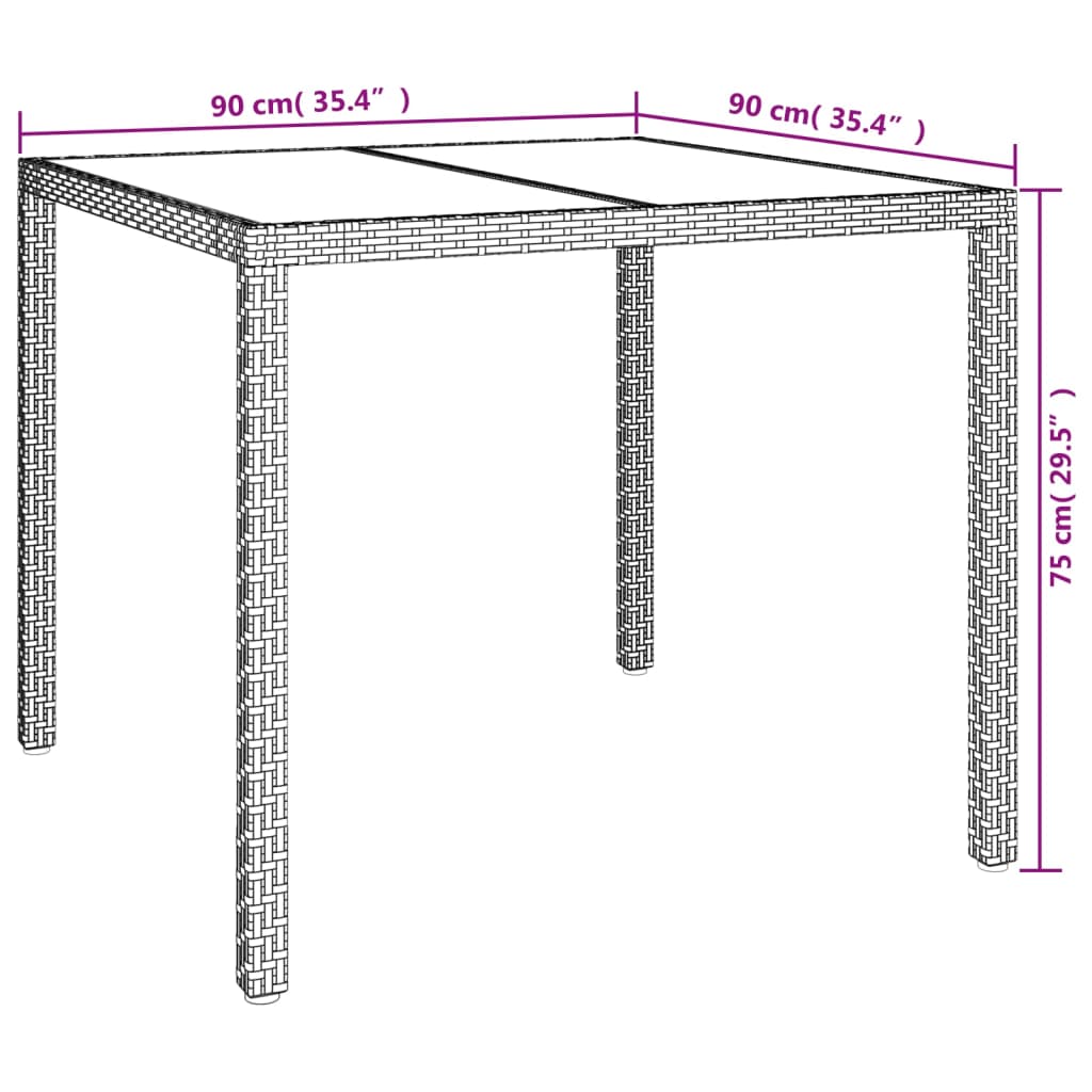 3 pcs conjunto de jantar p/ jardim c/ almofadões vime PE preto