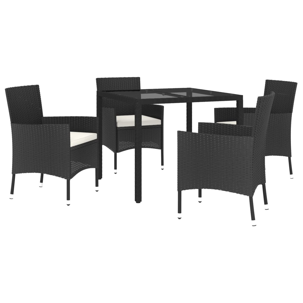 5 pcs conjunto de jantar p/ jardim c/ almofadões vime PE preto