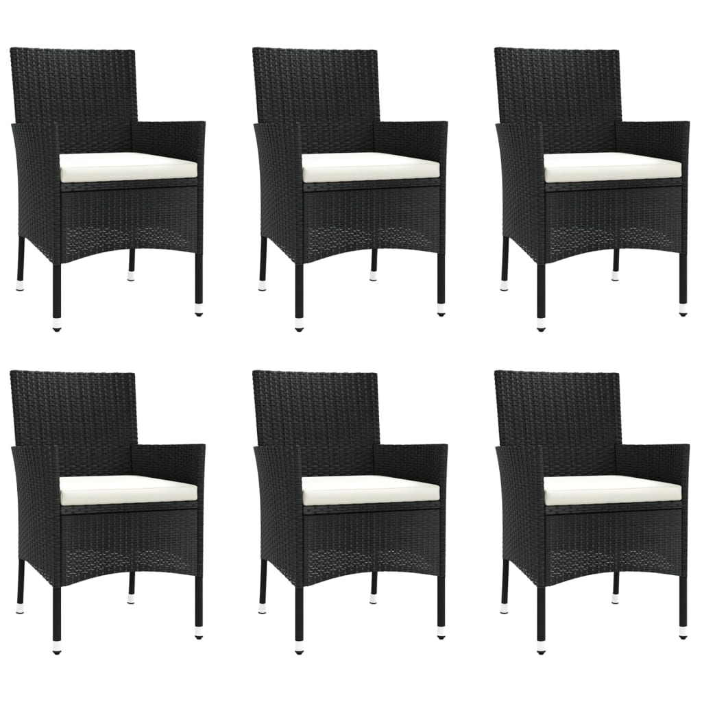 7 pcs conjunto de jantar p/ jardim c/ almofadões vime PE preto