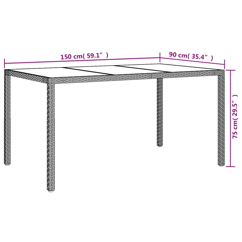 7 pcs conjunto de jantar p/ jardim c/ almofadões vime PE preto