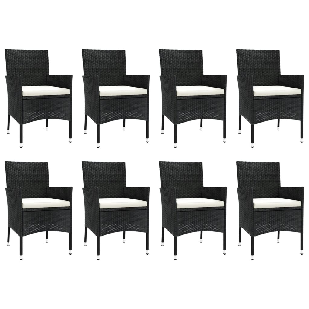 9 pcs conjunto de jantar p/ jardim c/ almofadões vime PE preto