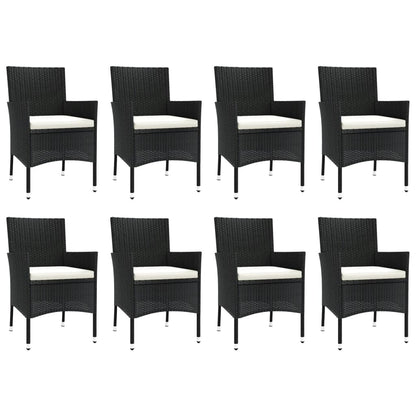 9 pcs conjunto de jantar p/ jardim c/ almofadões vime PE preto