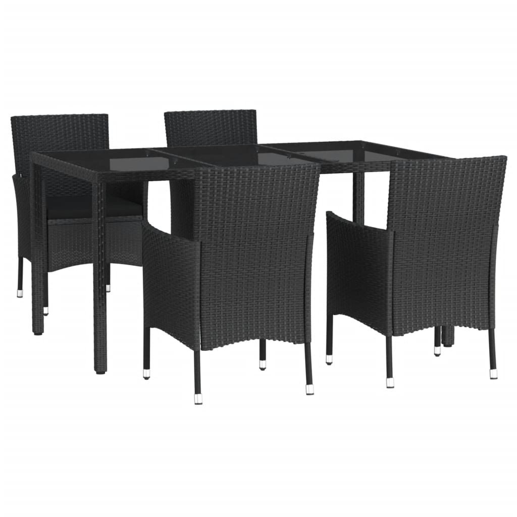 5 pcs conjunto de jantar p/ jardim c/ almofadões vime PE preto