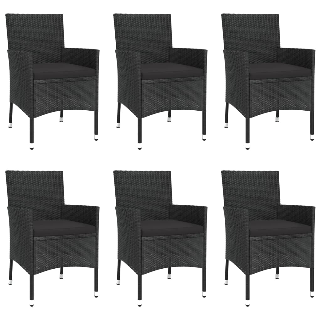 7 pcs conjunto de jantar p/ jardim c/ almofadões vime PE preto