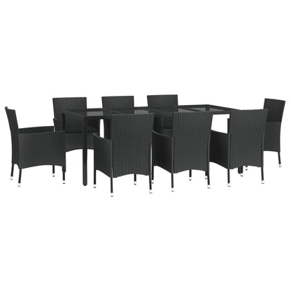 9 pcs conjunto de jantar p/ jardim c/ almofadões vime PE preto