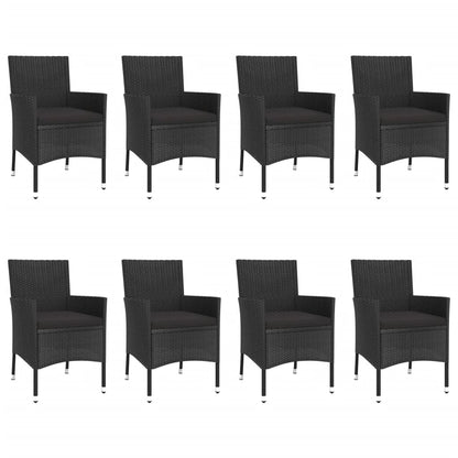 9 pcs conjunto de jantar p/ jardim c/ almofadões vime PE preto