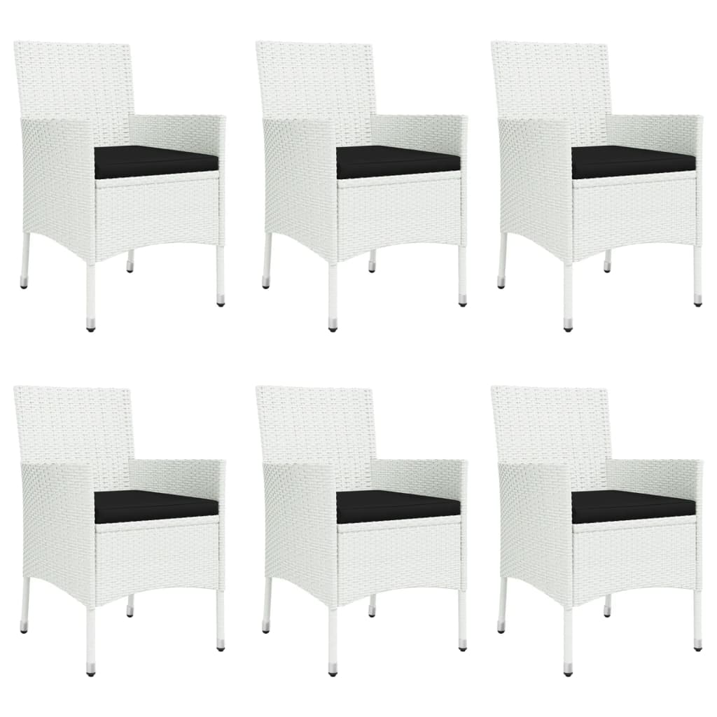 7 pcs conjunto de jantar p/ jardim c/ almofadões vime PE branco