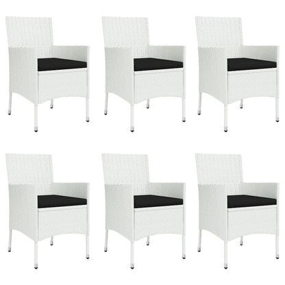 7 pcs conjunto de jantar p/ jardim c/ almofadões vime PE branco