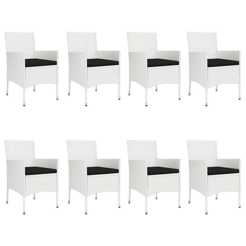 9 pcs conjunto de jantar p/ jardim c/ almofadões vime PE branco